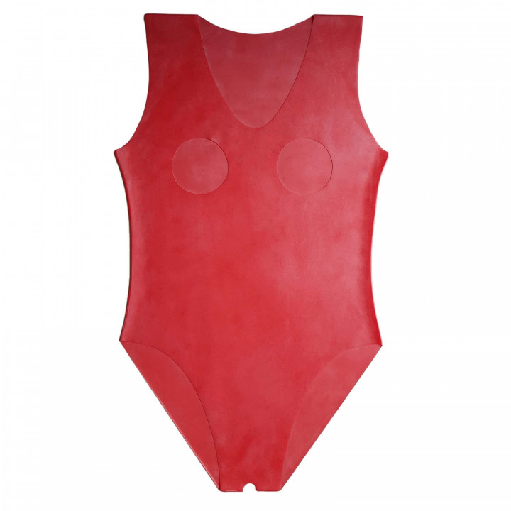 Latex-Body offen Brust und Schritt Rot Damen Naturlatex Gummi Einheitsgröße
