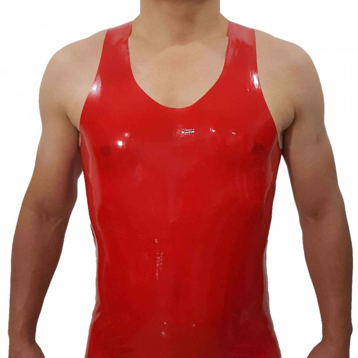 Red Latex Muscle Shirt Sleeveless Undershirt Tank Top Natural Latex One Size