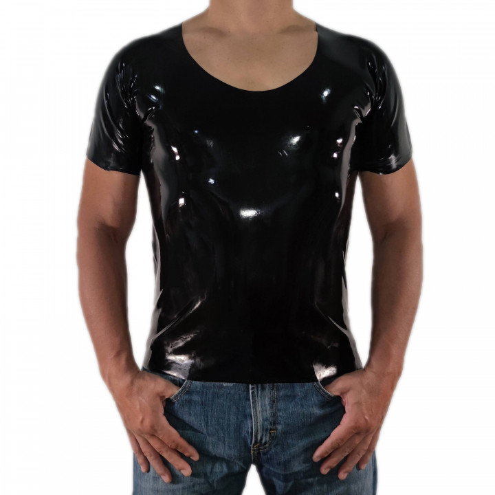 Black Latex T-Shirt Short Sleeve Larger Cut Rubber Top Unisex Natural Latex