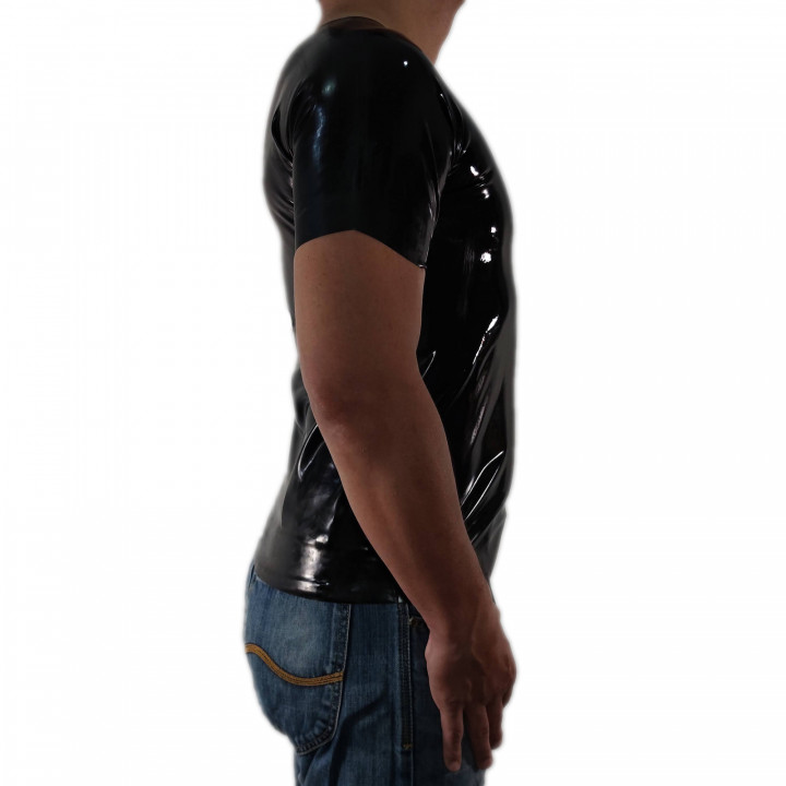 Black Latex T-Shirt Short Sleeve Larger Cut Rubber Top Unisex Natural Latex