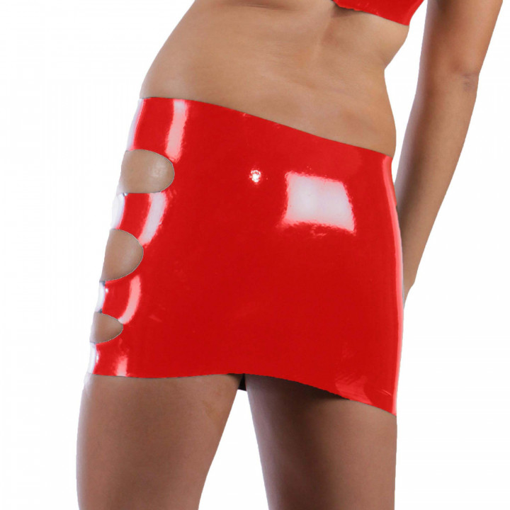 Womens Red Latex Mini Skirt Cut Out Side Rubber Miniskirt Natural Latex One Size