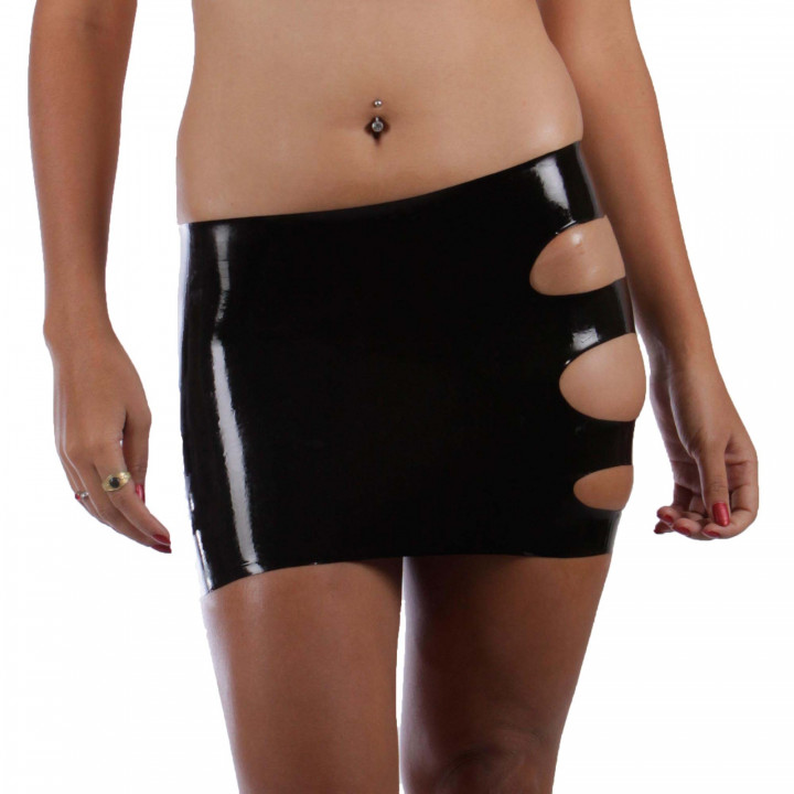 Latex-Minirock mit Cut-outs Schwarz Damen Naturlatex Gummi Einheitsgröße