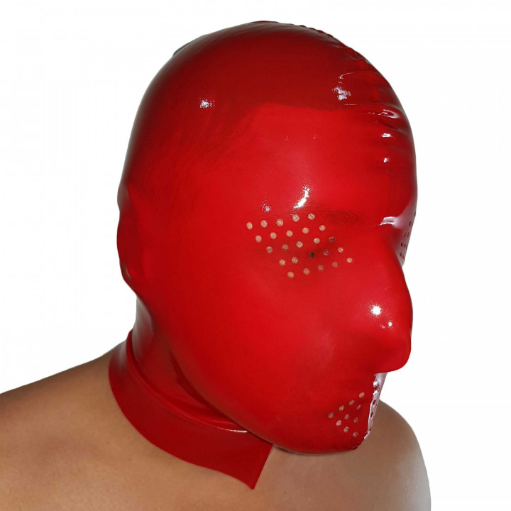 Red Latex Perforated Mask Rubber Hood 100% Natural Latex Unisex One Size