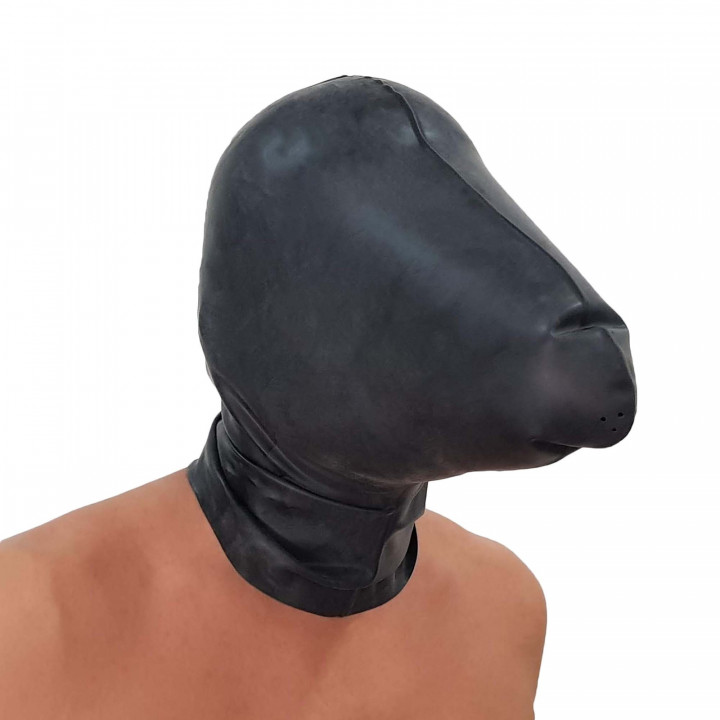 Black Latex Rebreather Mask Closed Hood Breath Control Rubber Natural Latex