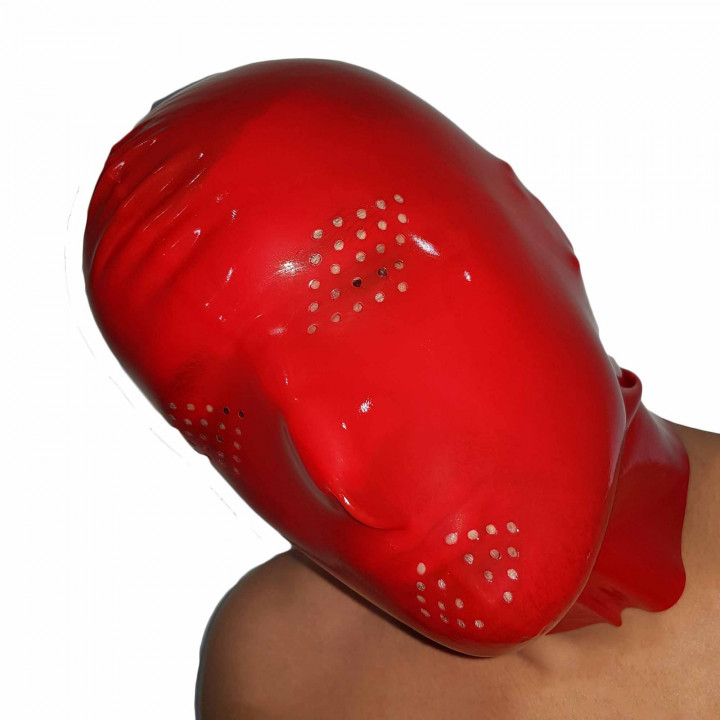 Red Latex Perforated Mask Rubber Hood 100% Natural Latex Unisex One Size