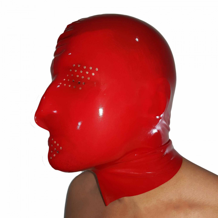 Red Latex Perforated Mask Rubber Hood 100% Natural Latex Unisex One Size