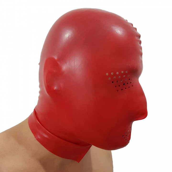 Red Latex Perforated Mask Rubber Hood 100% Natural Latex Unisex One Size