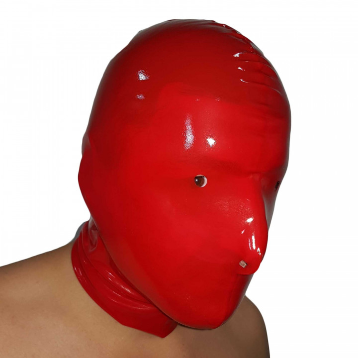 Red Latex Mask Restricted Vision No Mouth Rubber Hood Natural Latex One Size