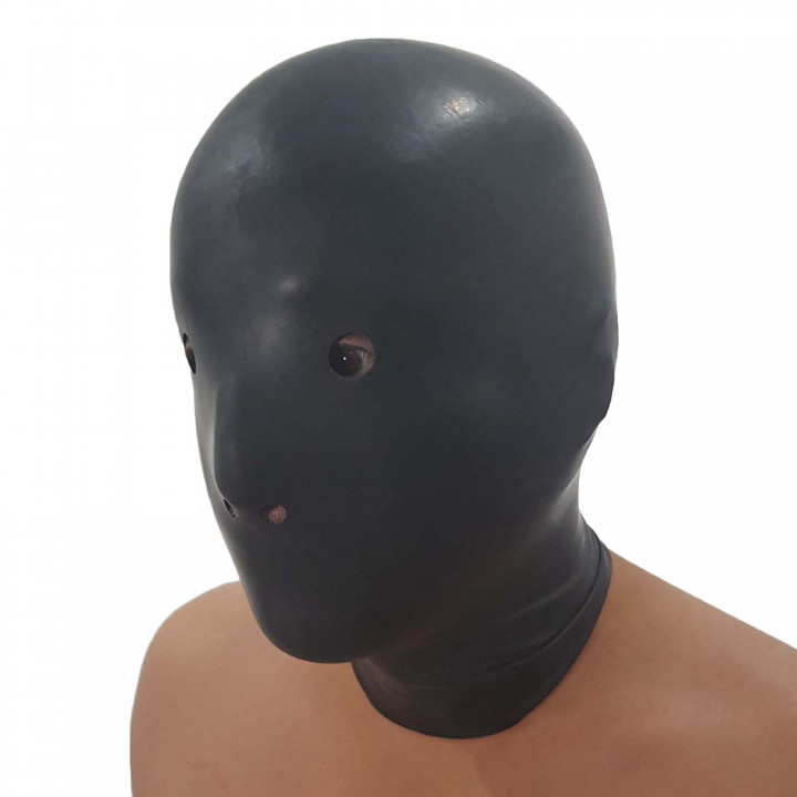 Black Latex Anatomical Mask Seamless Rubber Hood 100% Natural Latex One Size