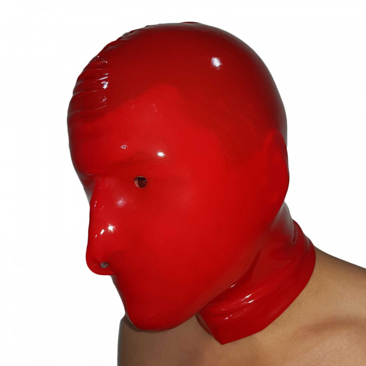 Red Latex Mask Restricted Vision No Mouth Rubber Hood Natural Latex One Size