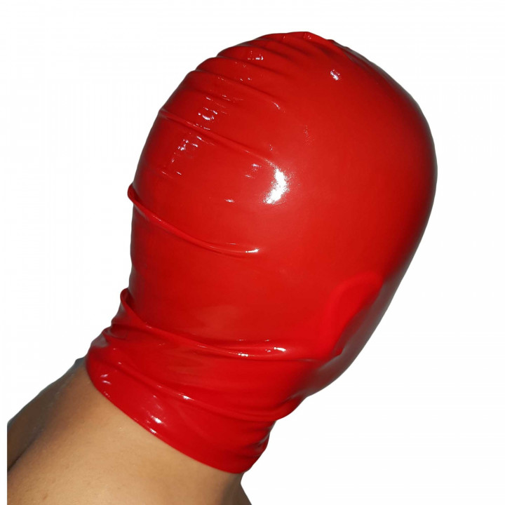 Red Latex Mask Restricted Vision No Mouth Rubber Hood Natural Latex One Size