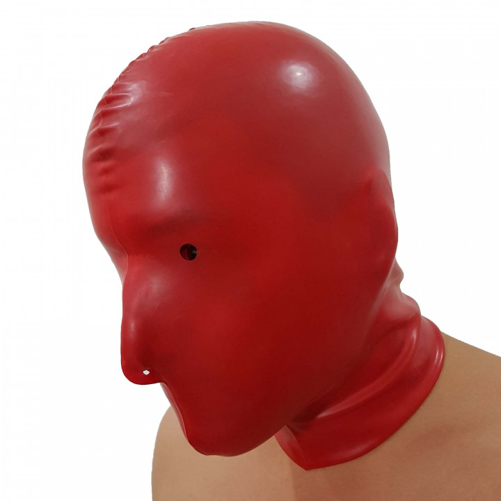 Red Latex Mask Restricted Vision No Mouth Rubber Hood Natural Latex One Size