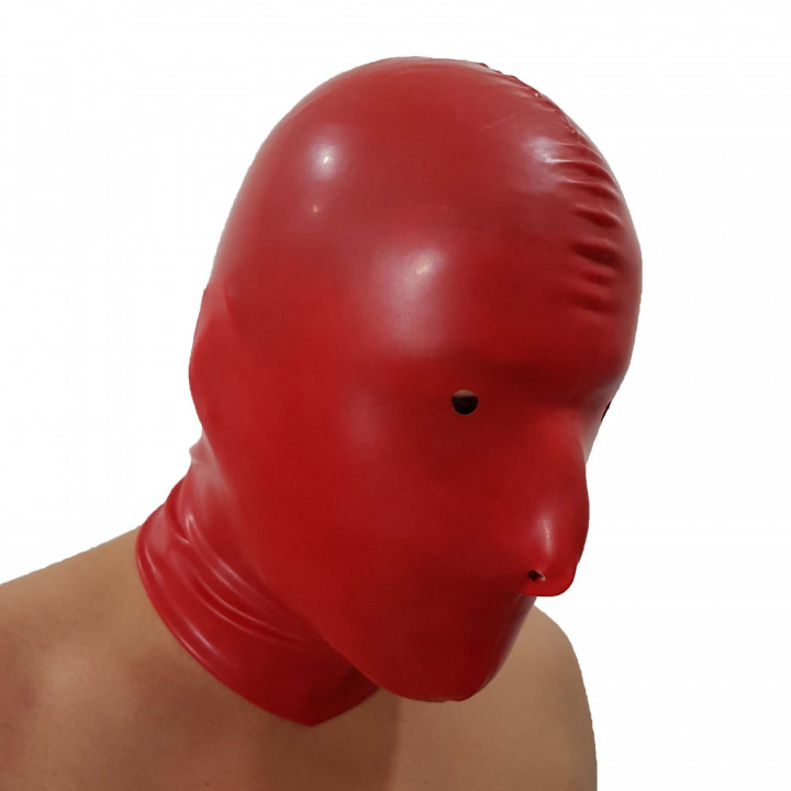 Red Latex Mask Restricted Vision No Mouth Rubber Hood Natural Latex One Size