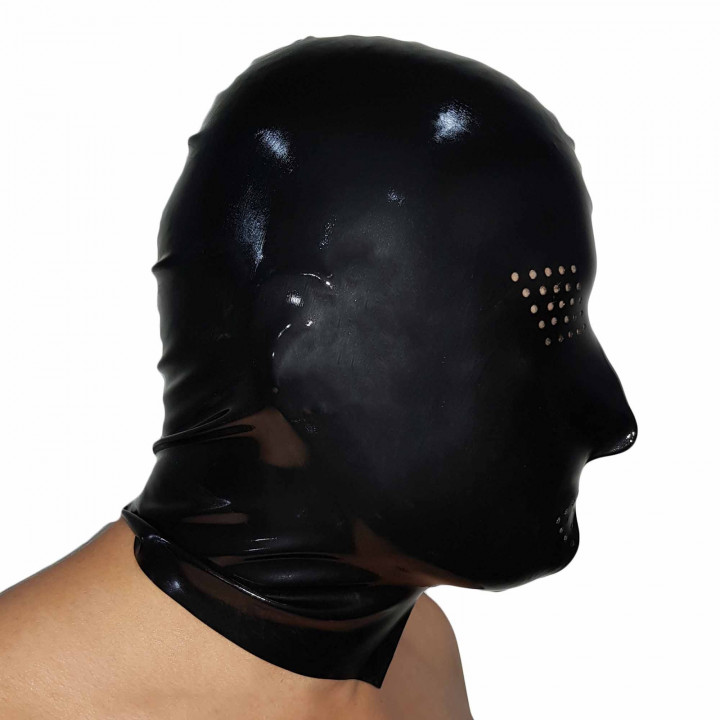 Black Latex Perforated Mask Rubber Hood 100% Natural Latex Unisex One Size