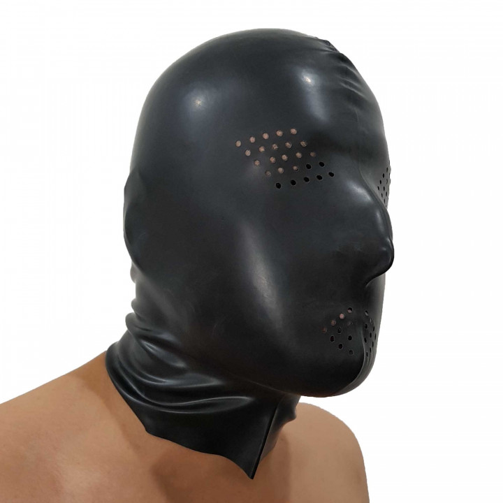Black Latex Perforated Mask Rubber Hood 100% Natural Latex Unisex One Size