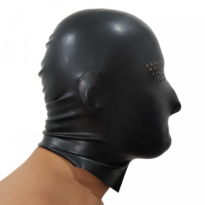 Black Latex Perforated Mask Rubber Hood 100% Natural Latex Unisex One Size