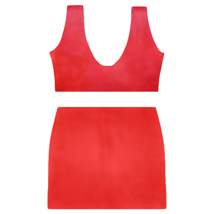 Womens Red Latex Set Bustier and Mini Skirt Rubber Outfit Natural Latex