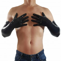 Extra lange Latexhandschuhe Schwarz Unisex Naturlatex Gummi Einheitsgröße