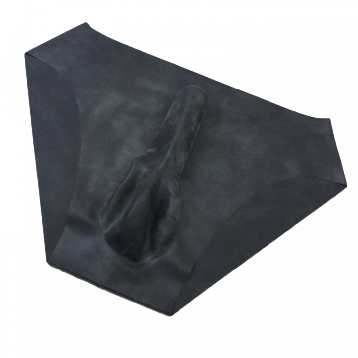 Mens Black Latex Briefs with Penis Sheath Rubber Underwear Natural Latex