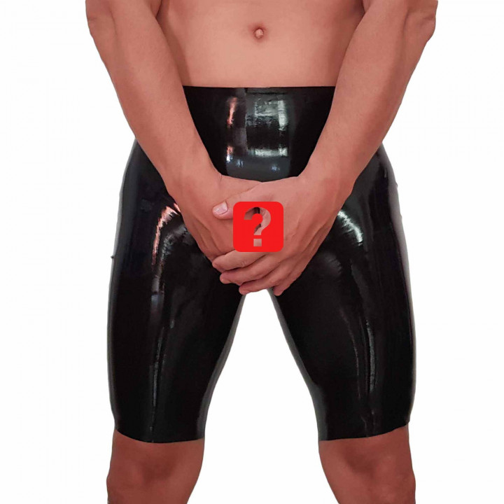 Mens Black Latex Cycling Shorts with Penis Hole Open Front Rubber Shorts Latex