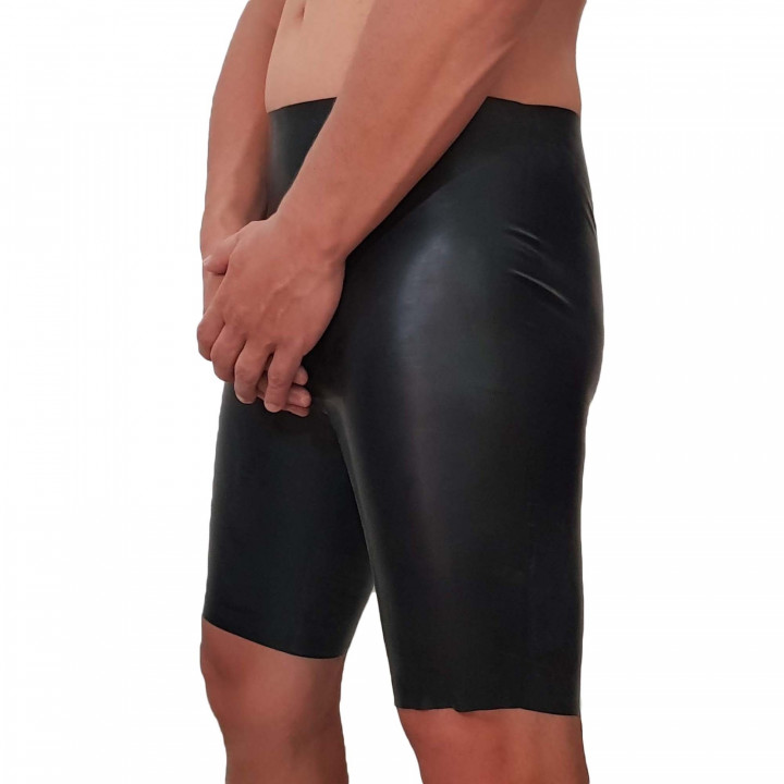 Latex-Radlerhose mit Penisöffnung Schwarz Herren Naturlatex Gummi Einheitsgröße