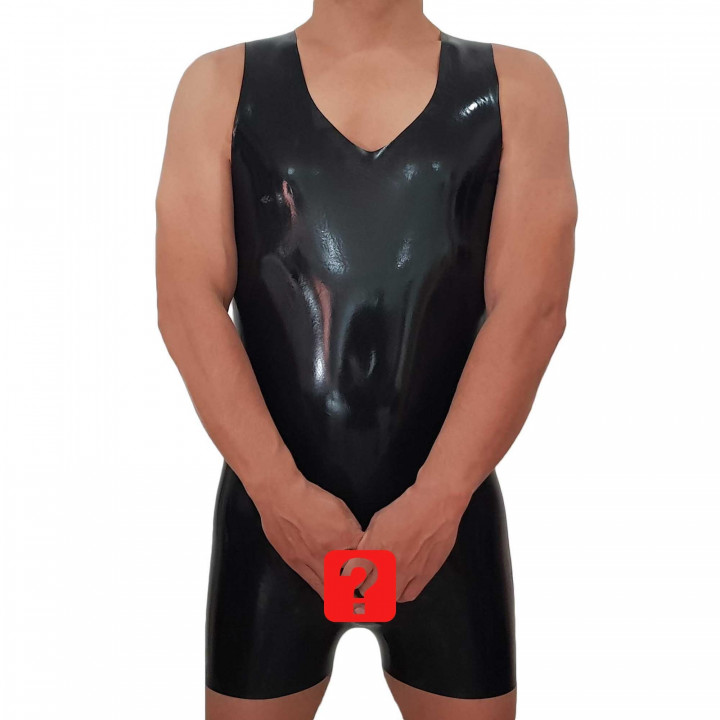 Latex-Kurzanzug ärmellos Ouvert Schwarz Herren Naturlatex Gummi Einheitsgröße