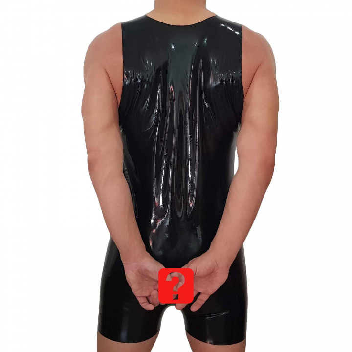 Mens Black Latex Crotchless Short Catsuit Open Crotch Playsuit Natural Latex