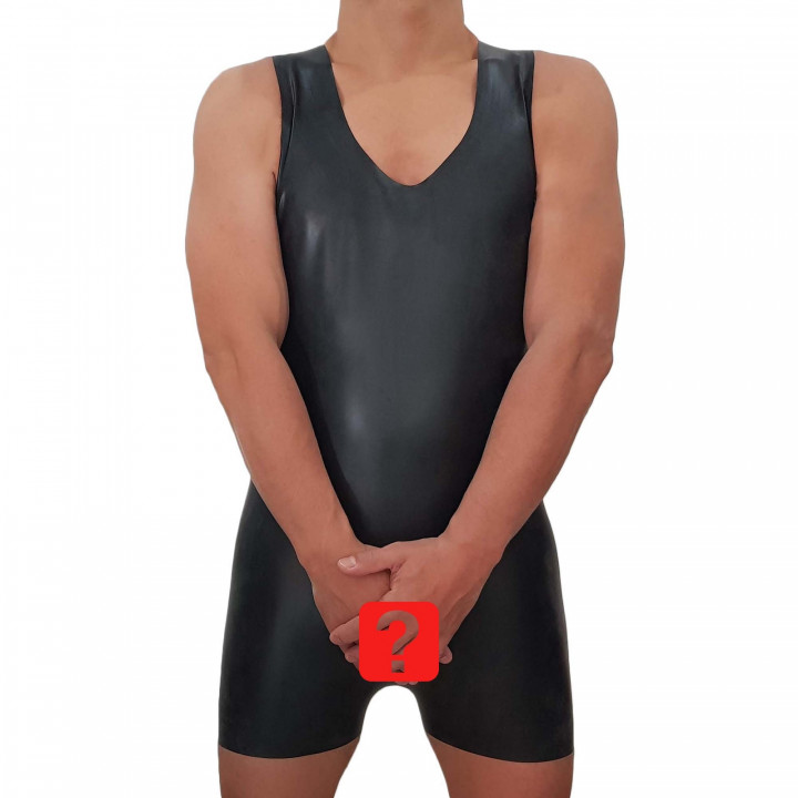 Latex-Kurzanzug ärmellos Ouvert Schwarz Herren Naturlatex Gummi Einheitsgröße