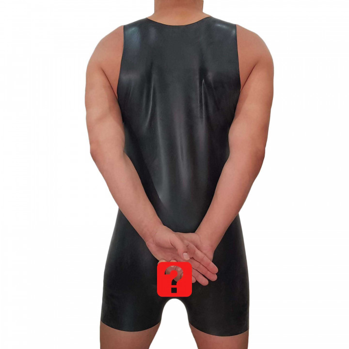 Mens Black Latex Crotchless Short Catsuit Open Crotch Playsuit Natural Latex