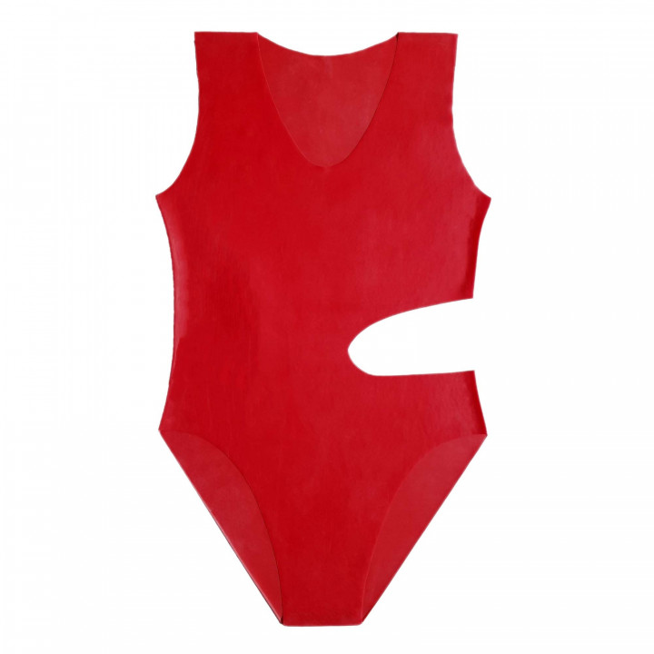 Womens Red Latex Bodysuit Cut Out Waist Leotard Rubber Body Natural Latex
