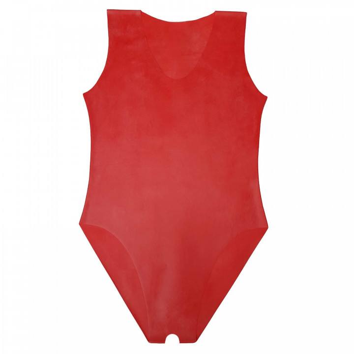 Womens Red Latex Crotchless Bodysuit Open Crotch Rubber Leotard Natural Latex