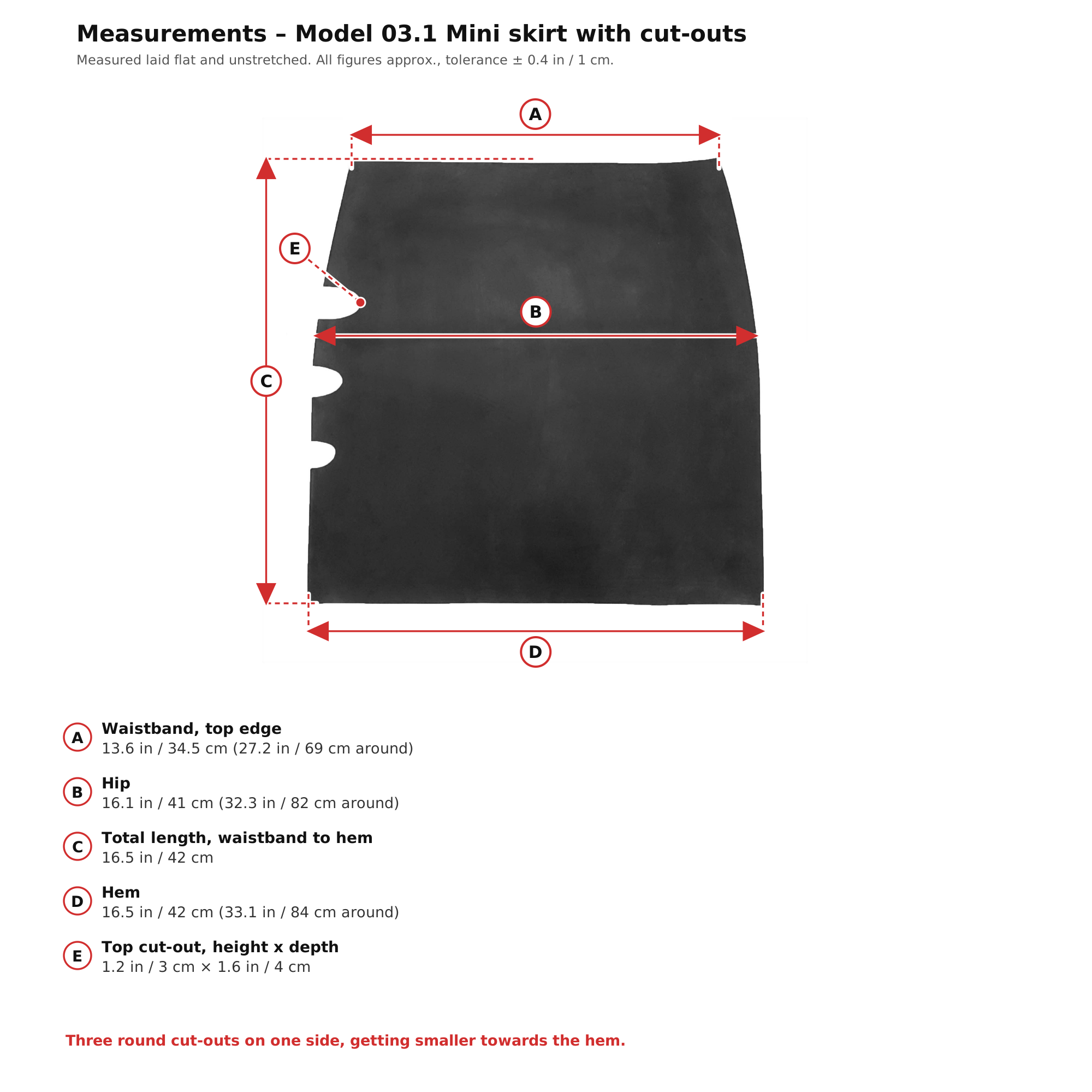 Measurement chart – Womens Black Latex Mini Skirt Cut Out Side Rubber Miniskirt Natural Latex