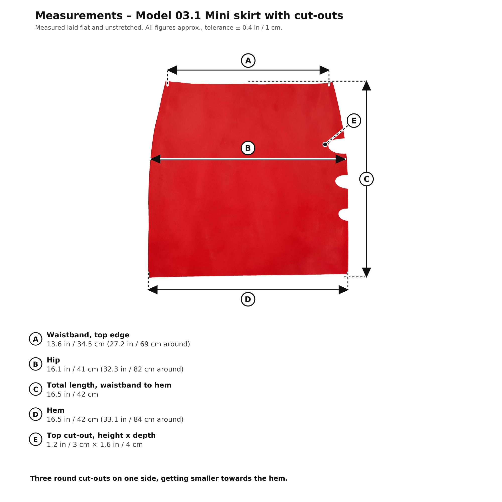 Measurement chart – Womens Red Latex Mini Skirt Cut Out Side Rubber Miniskirt Natural Latex One Size