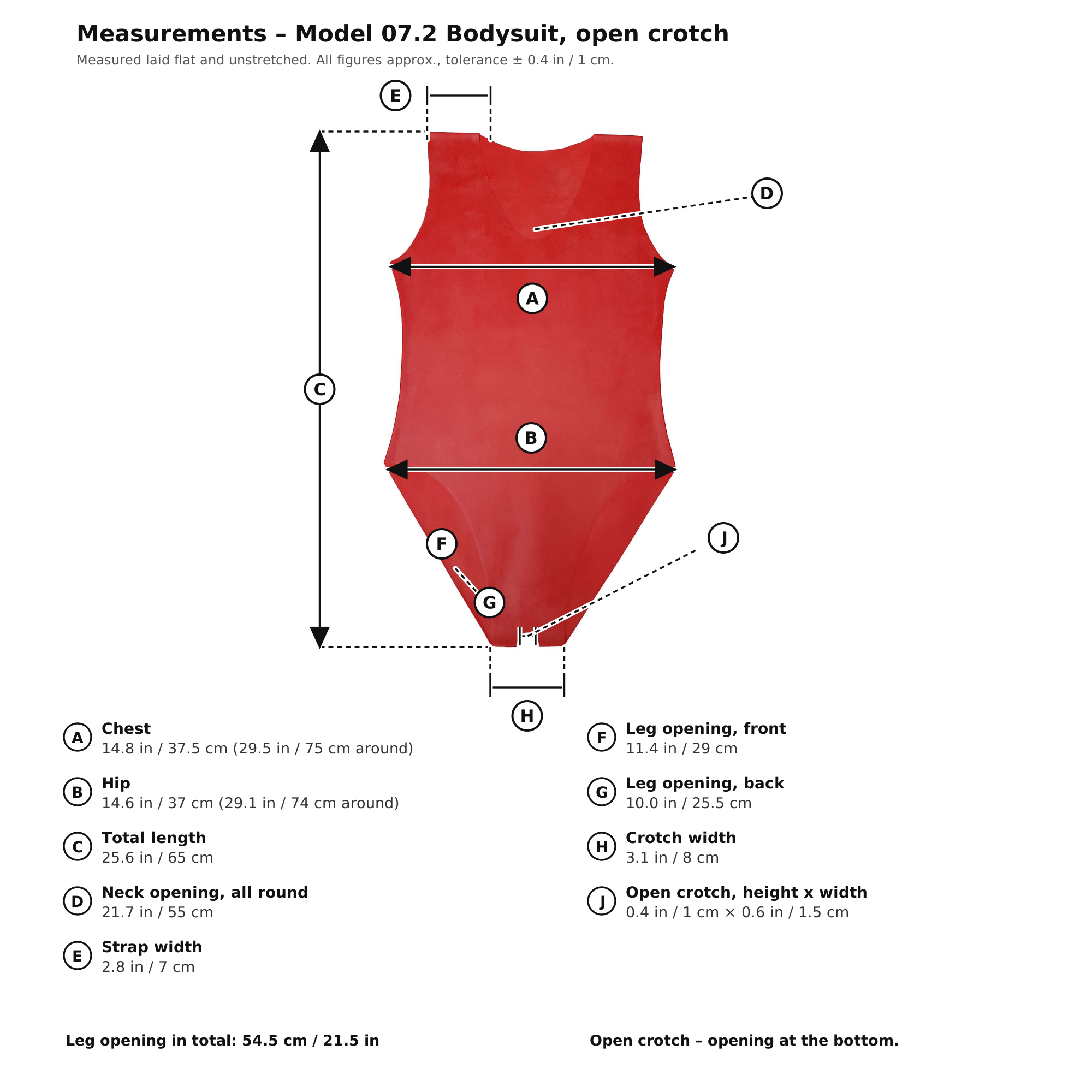 Measurement chart – Womens Red Latex Crotchless Bodysuit Open Crotch Rubber Leotard Natural Latex