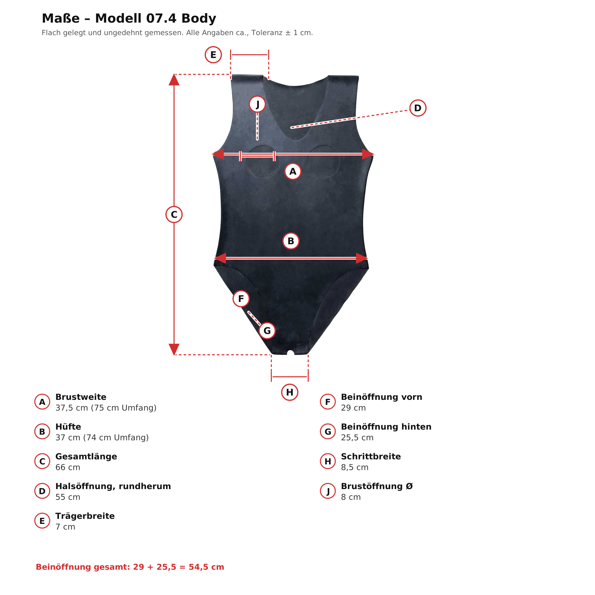 Maßblatt – Latex-Body offen Brust und Schritt Schwarz Damen Naturlatex Gummi Einheitsgröße