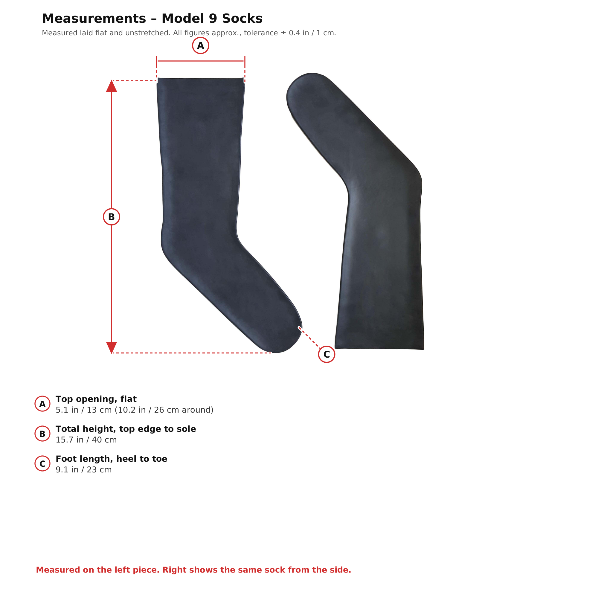 Measurement chart – Black Latex Socks Rubber Socks 100% Natural Latex Unisex One Size