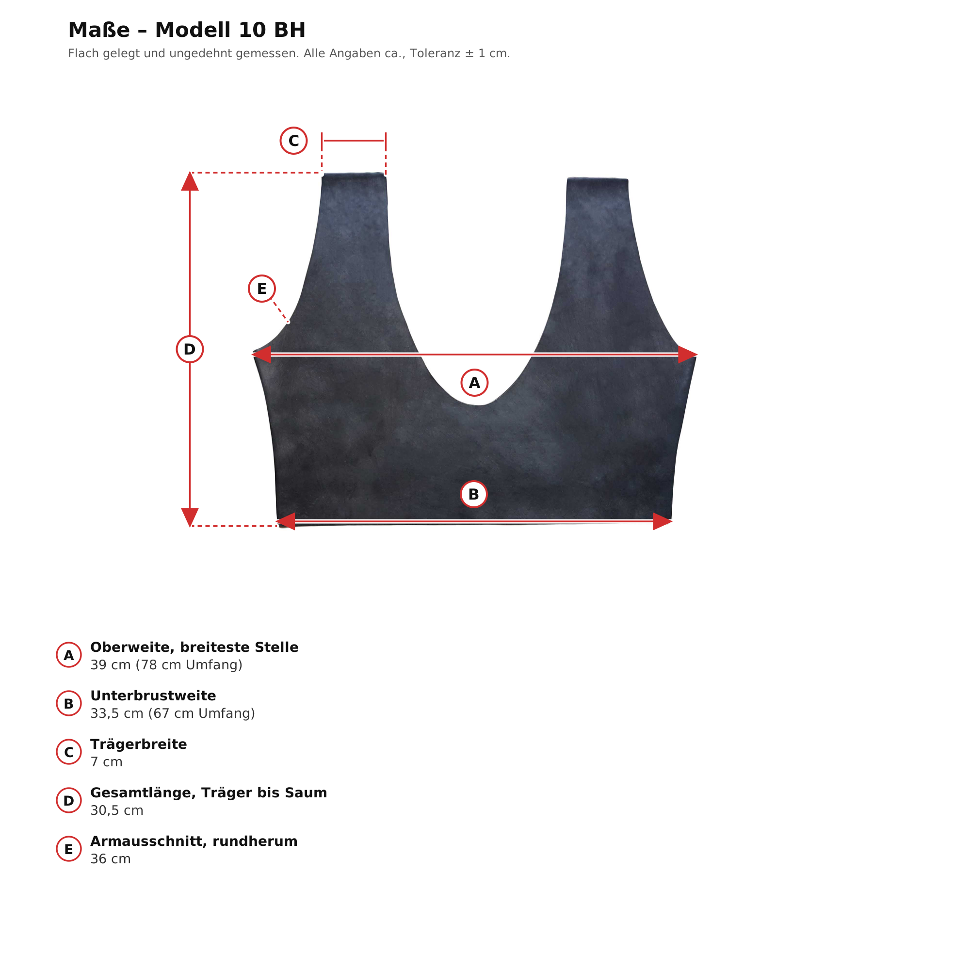 Maßblatt – Latex-Bustier Schwarz Damen Naturlatex Gummi Einheitsgröße