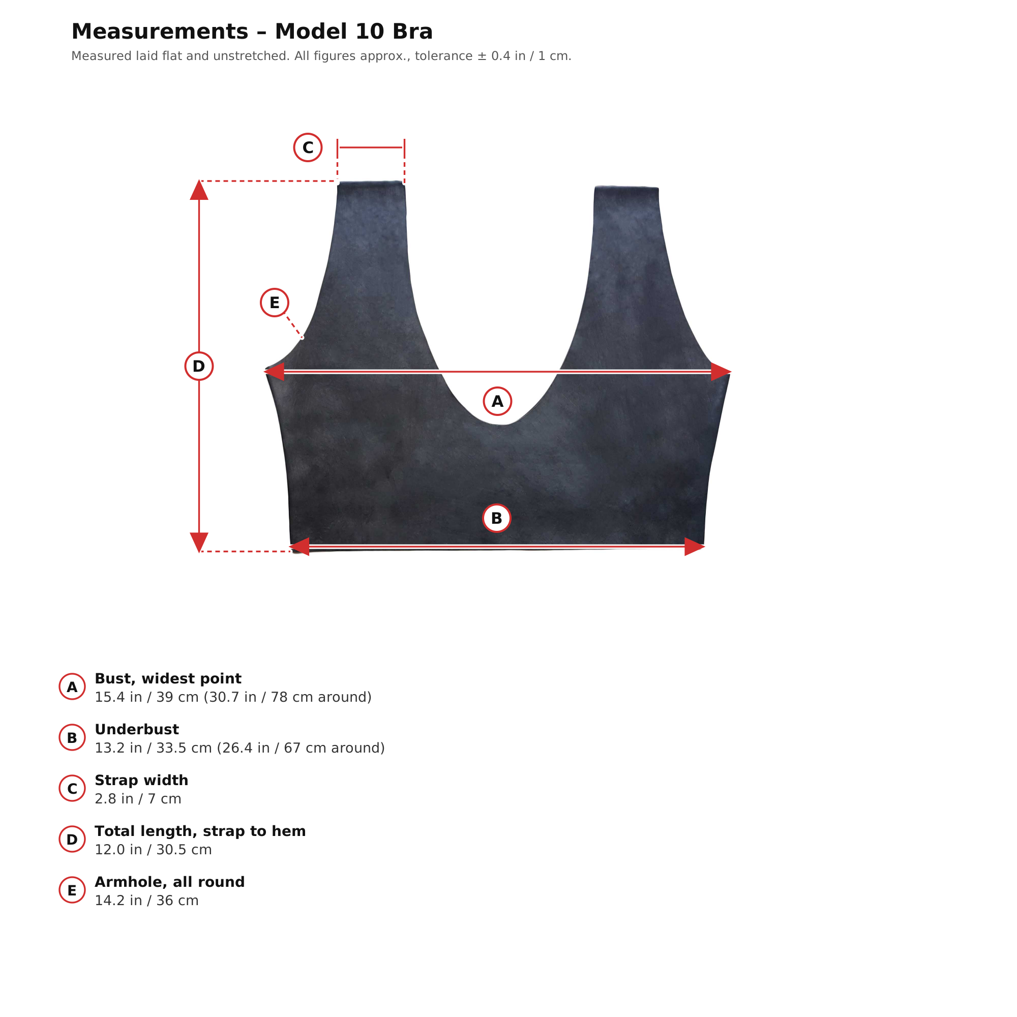 Measurement chart – Womens Black Latex Bustier Rubber Crop Top 100% Natural Latex One Size