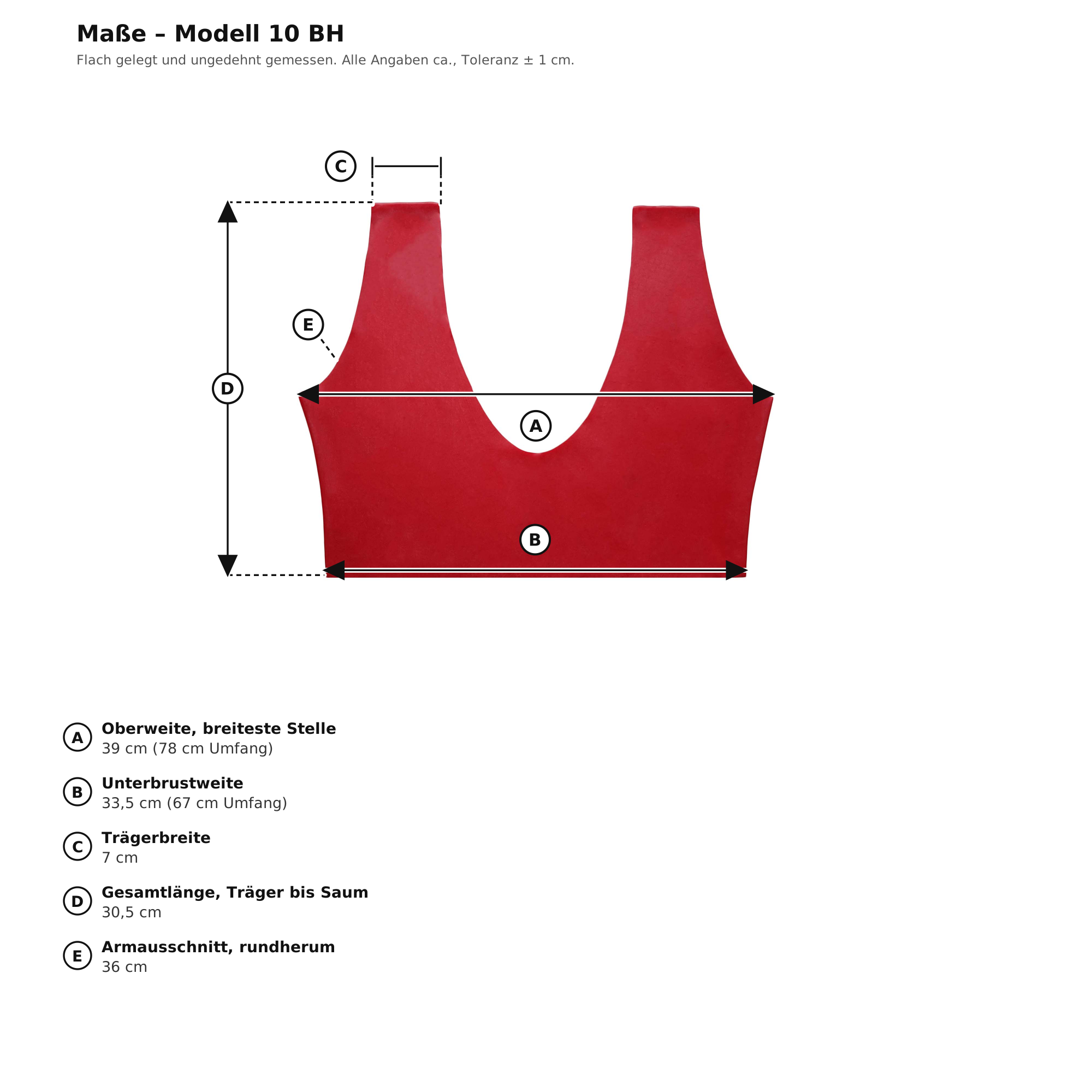 Maßblatt – Latex-Bustier Rot Damen Naturlatex Gummi Einheitsgröße
