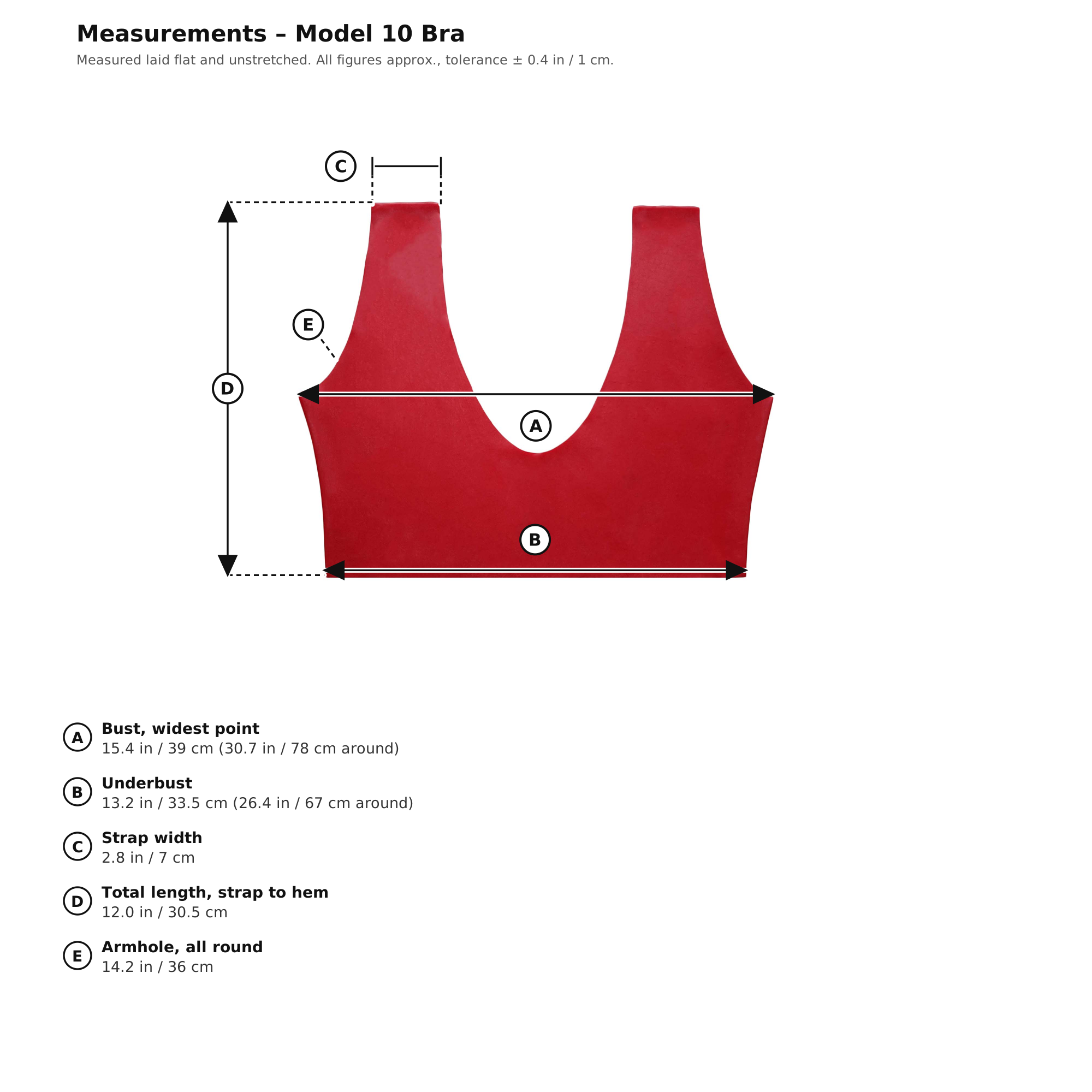 Measurement chart – Womens Red Latex Bustier Rubber Crop Top 100% Natural Latex One Size