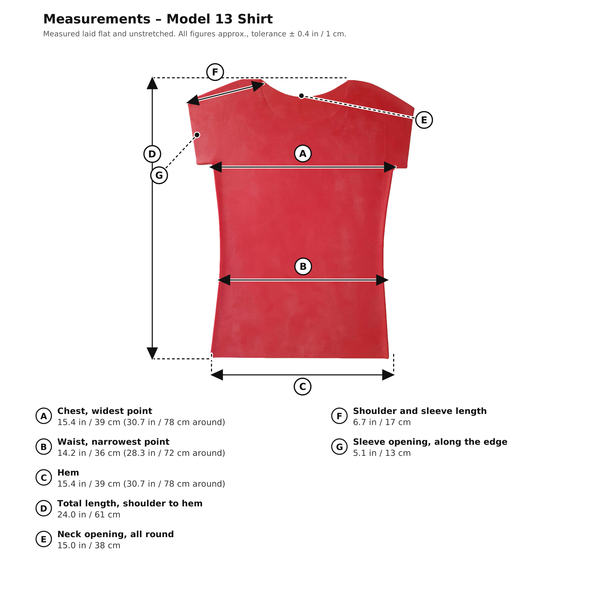 Measurement chart – Red Latex T-Shirt Short Sleeve Rubber Top 100% Natural Latex One Size