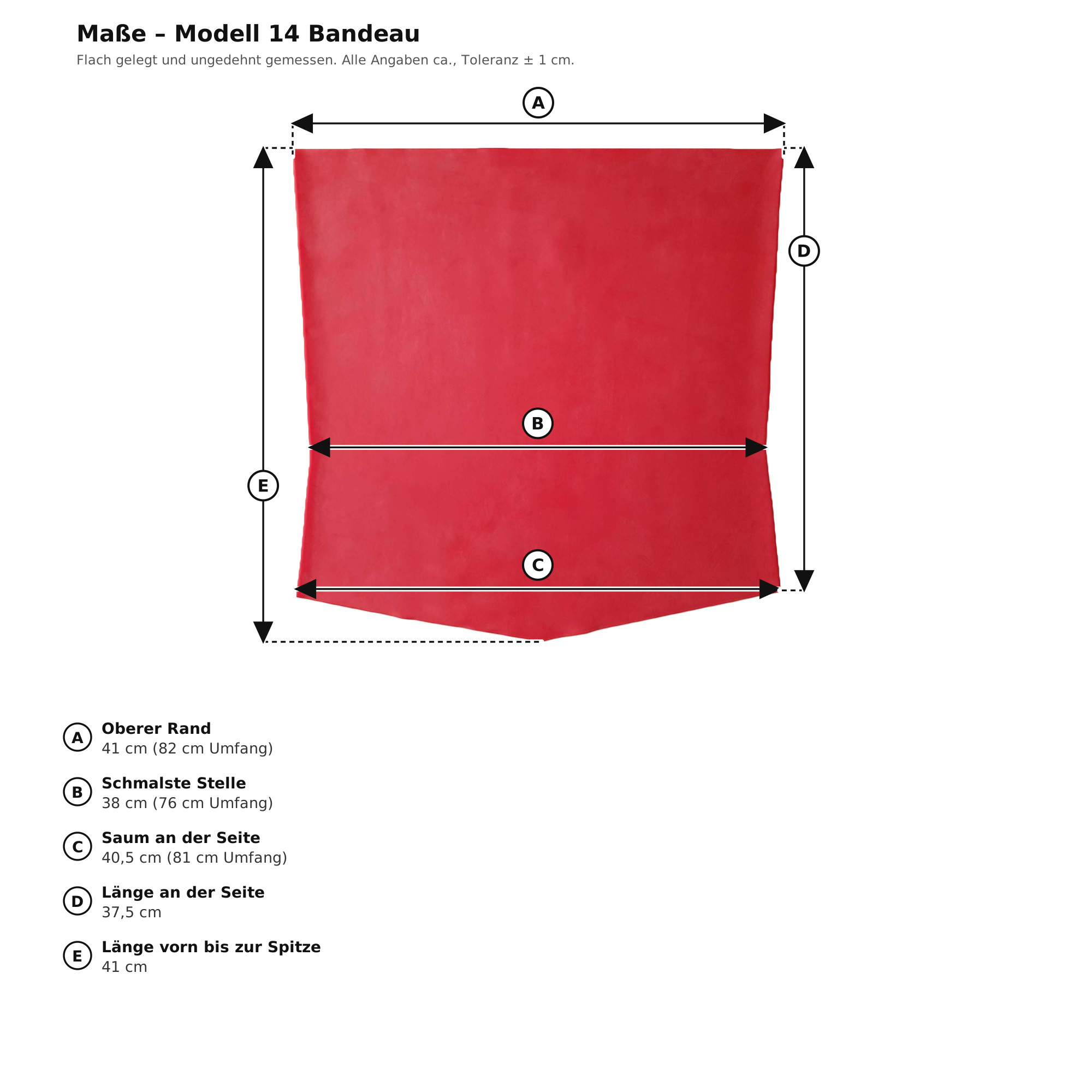 Maßblatt – Latex Bandeau-Top Rot Damen Naturlatex Gummi Einheitsgröße