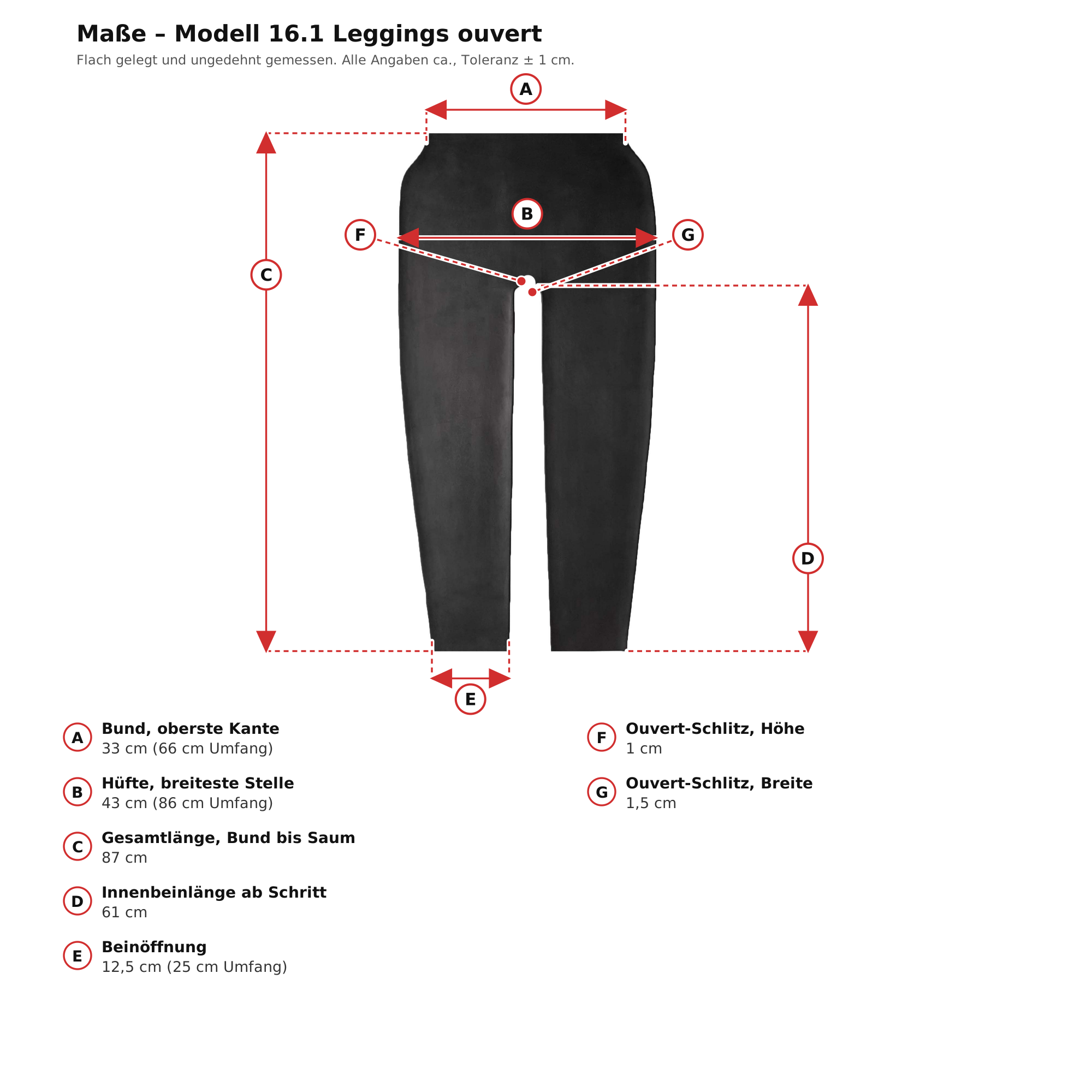Maßblatt – Latex-Leggings Ouvert Schwarz Damen Naturlatex Gummi Einheitsgröße