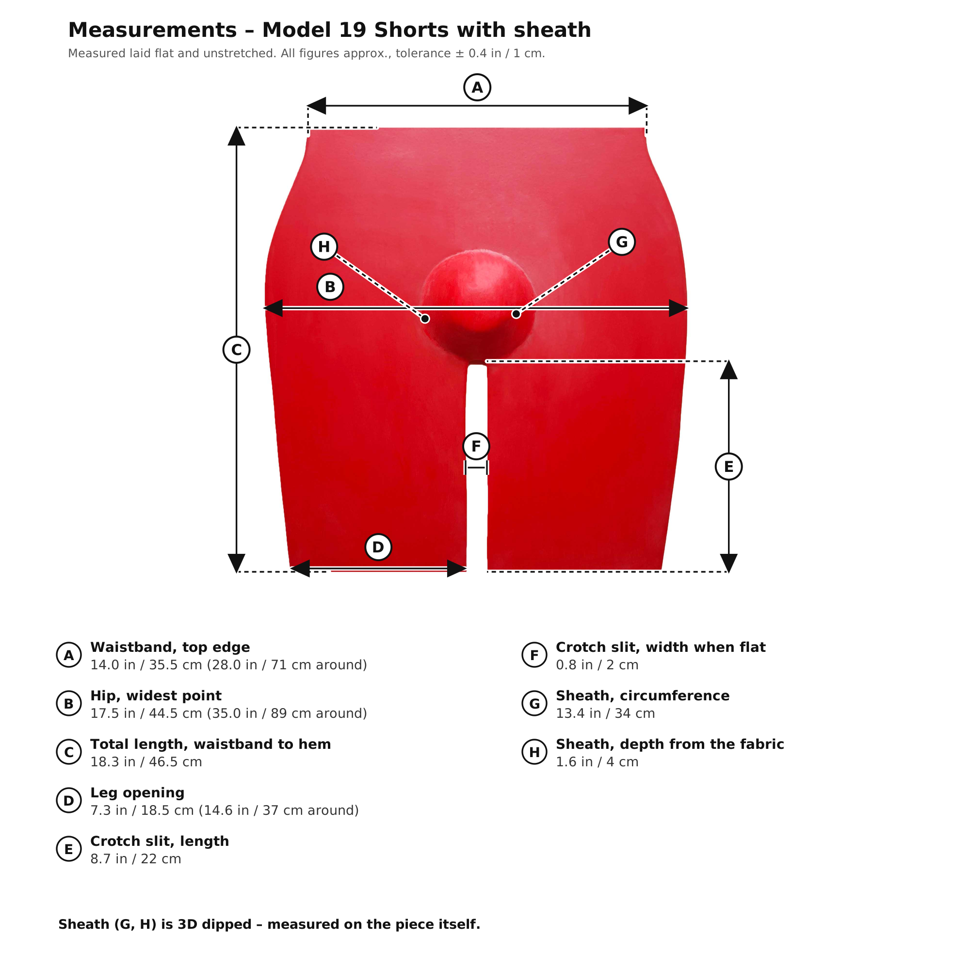 Measurement chart – Red Latex Cycling Shorts Larger Cut Rubber Bike Shorts Mens Natural Latex