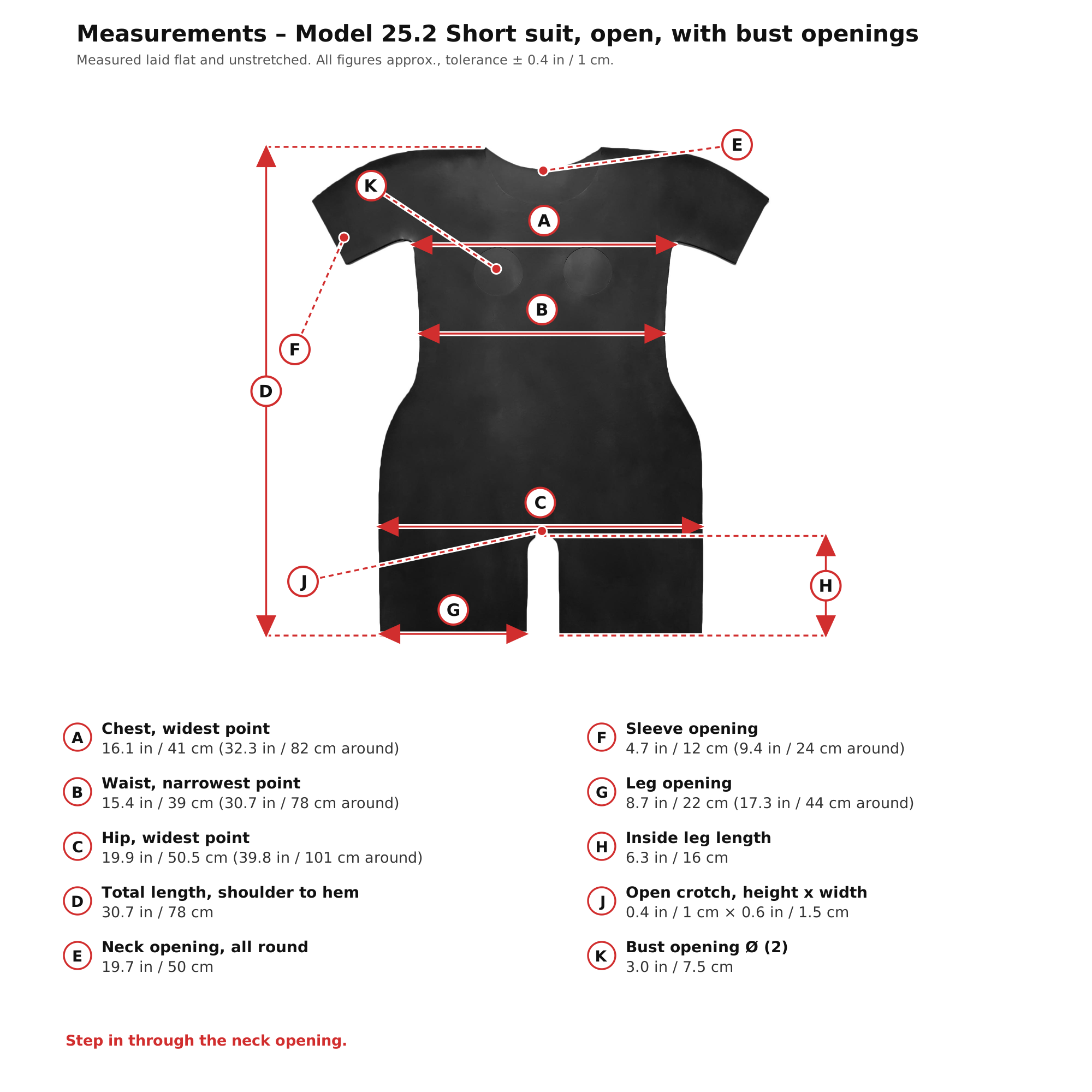 Measurement chart – Womens Black Latex Short Catsuit Open Crotch and Chest Playsuit Latex