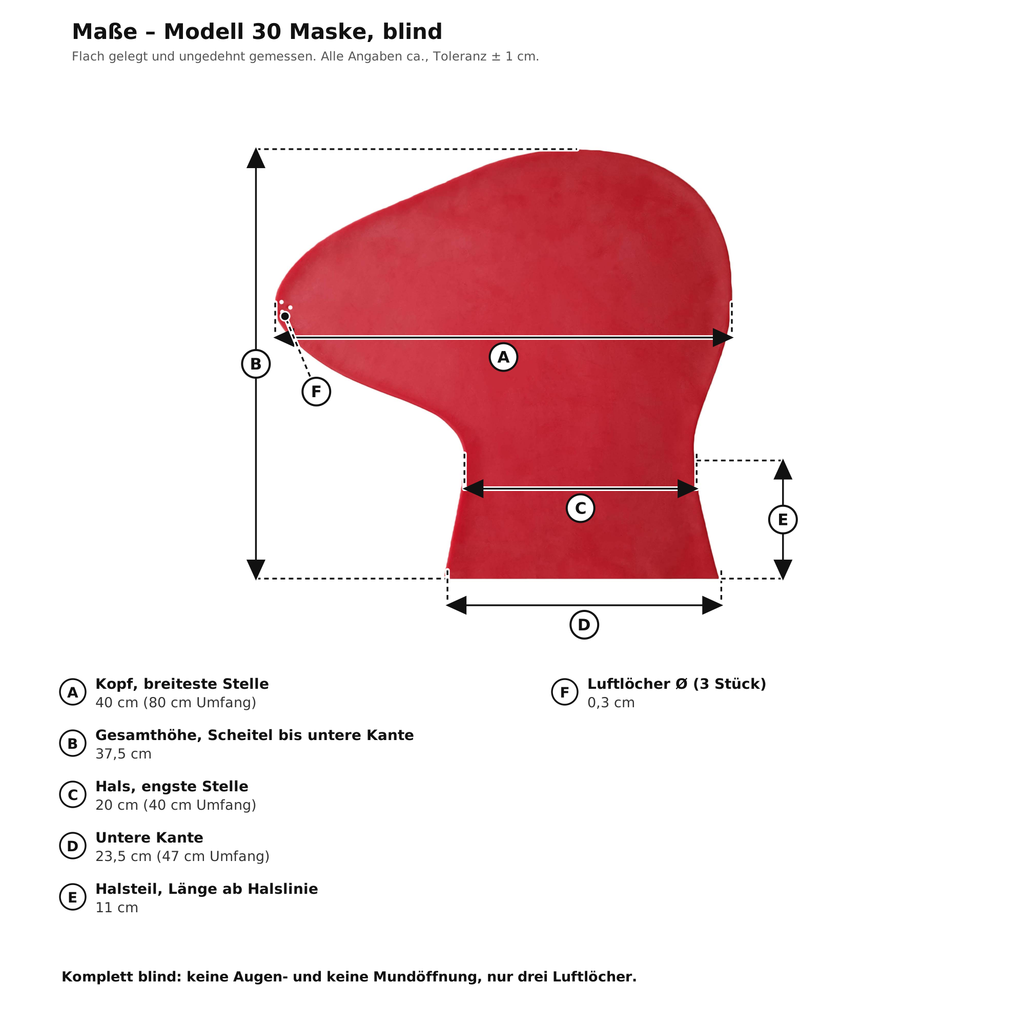 Maßblatt – Latexmaske Rebreather Rot Unisex Naturlatex Gummi Einheitsgröße