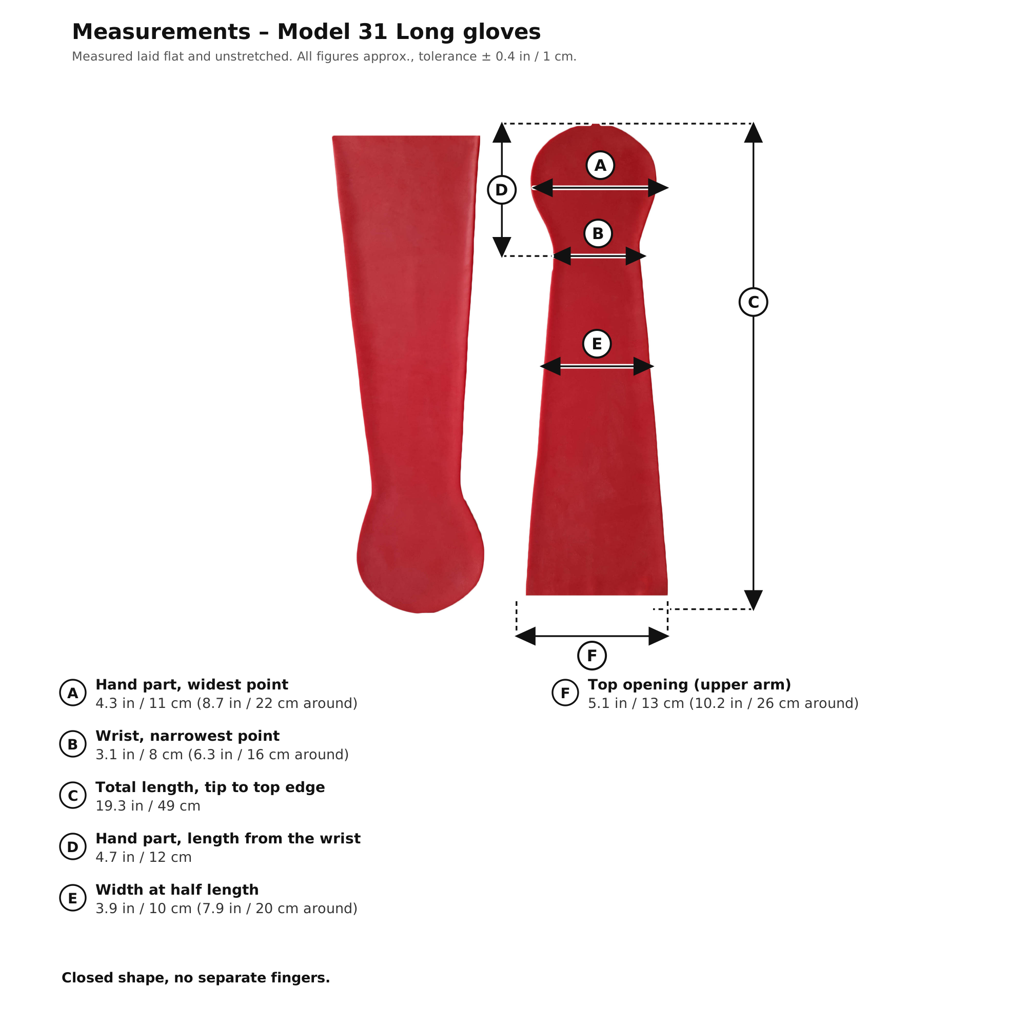 Measurement chart – Red Latex Mittens Rubber Bondage Mitts 100% Natural Latex Unisex One Size