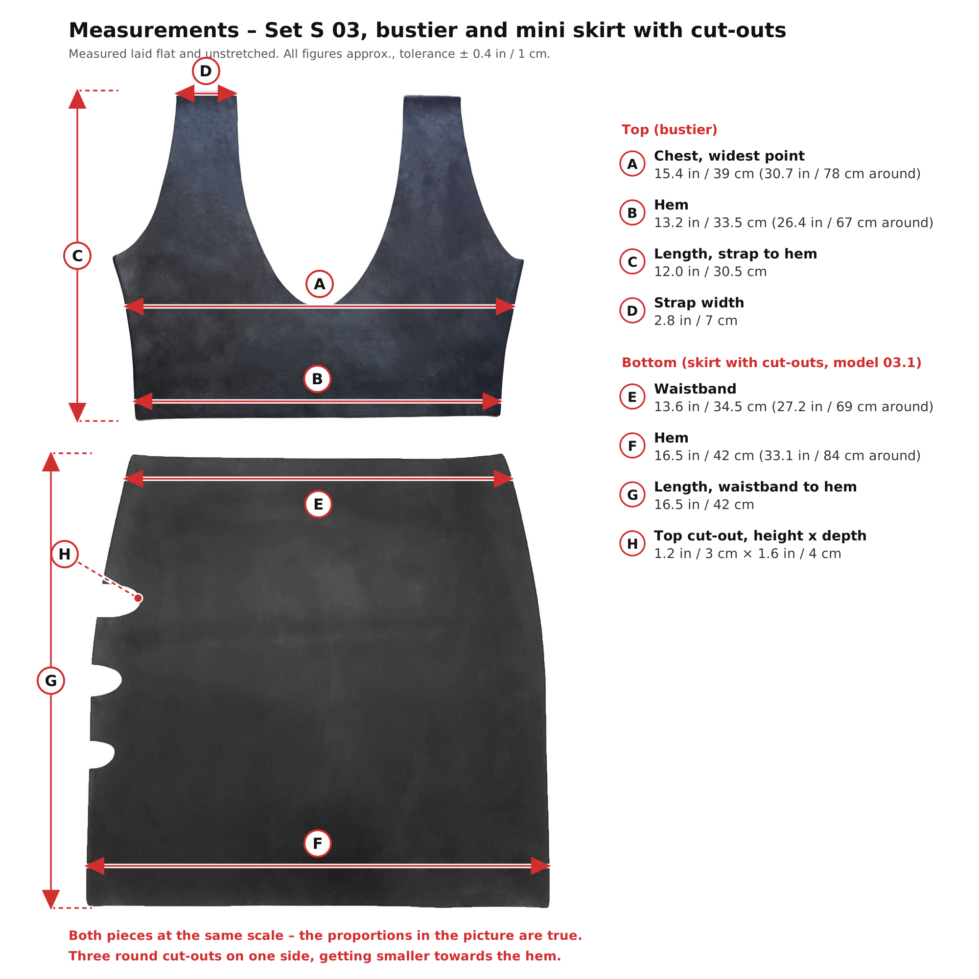 Measurement chart – Womens Black Latex Outfit Bustier and Miniskirt Rubber Set Natural Latex